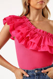 Meena One Shoulder Bodysuit Fuchsia