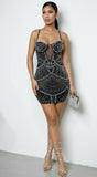 Cyrene Rhinestone Mini Dress Black