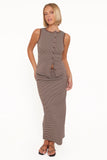 Adeline Two Piece Set Brown Cream Stripe