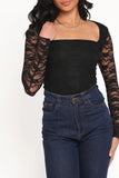 Skyler Square Neck Stretch Lace Top Black