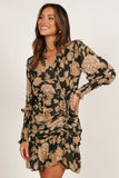 Micha Ruched High Neck Mini Dress Pine Gold
