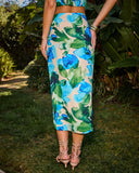 Island Whisper Abstract Print Wrap Midi Skirt
