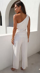 Layah One Shoulder Draped Set Natural Beige