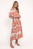 Jules Long Sleeve Dress White Orange