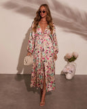Korina Satin Printed Kimono Empire Waist Maxi Dress