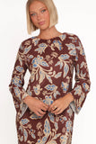 Morena Long Sleeve Midi Dress Brown Floral