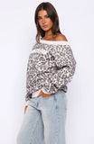 Offstage Printed Off Shoulder Sweater Leopard