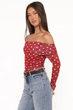 Caelira Off Shoulder Top Red Polka Dot