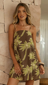 Bethani Mini Dress Brown Green Palm