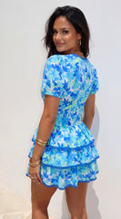 Solira Floral Tiered Mini Romper Dress Blue