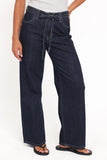 Clover Drawstring Wide Leg Jeans Dark Wash