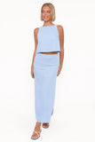 Madison Linen Column Skirt Blue