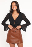 Elora Chiffon Ruffle Front Top Black
