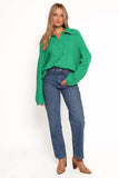 Leon Quarter Zip Cable Knit Sweater Green