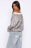 Offstage Printed Off Shoulder Sweater Leopard