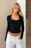 Serenade Her Ribbed Long Sleeve Top Black