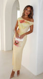 Lioraya Floral Off Shoulder Maxi Dress Pale Yellow Multi