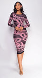 Brynn Pink Black Jacquard Midi Dress