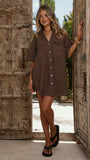 Maliha Button Up Mini Dress Chocolate Denim
