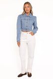 Faven Cropped Denim Jacket Mid Blue