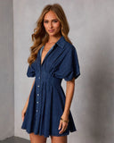 Core Refresh Pleated Chambray Mini Shirt Dress