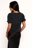 Reba Short Sleeve Lurex Crew Knit Sweater Navy