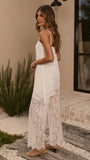Ebony Asymmetrical Lace Top Pants Set White