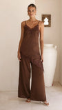 Hayleigh Asymmetrical Top and Pants Set Chocolate Lace