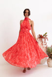 Primrose Halterneck Maxi Dress Red Floral