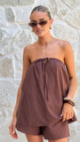 Mallie Strapless Top and Shorts Set Chocolate