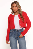 Tavan Crop Button Front Cardigan Red
