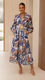 Aida Long Sleeve Maxi Dress Azure Blue