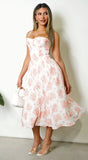 Knox Floral Flare Midi Dress White Orange