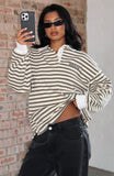Out Again Long Sleeve Rugby Shirt Cream Olive Stripe