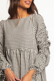 Micaela Long Sleeve Mini Dress Black Gingham