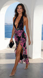 Noiréva Lace Halter Floral Maxi Dress Black Multi