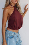Endless Moment Cinched Waist Halter Top Burgundy