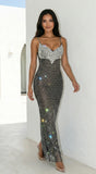 Maravelle Rhinestone Mermaid Maxi Dress Black