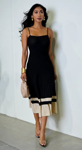 Mira Ribbed Two Tone Midi Dress Black