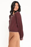 Payton Bow Scallop Cardigan Plum