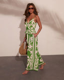 Travel Muse Tropical Print Waist Tie Jumpsuit