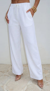 Aurina Relaxed Tie Wide Leg Pants Cream White