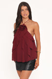 Zorina Halter Neck Chiffon Top Burgundy