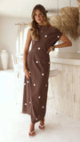 Aurra Off Shoulder Maxi Dress Brown White Polka