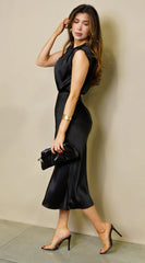 Tulane Satin Midi Dress Black