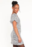 Tory Off Shoulder Sequin Mini Dress Silver