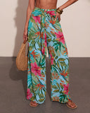 Arellie Tropical Floral Waist Tie Cover Up Pants