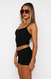 Lets Catch Up Fold Over Booty Shorts Black
