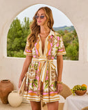 Serena Coast Printed Wrap Tie Mini Shirt Dress