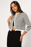 Cynthia Striped Button Front Cardigan Black Cream